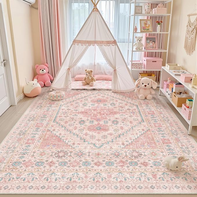 zesthome 8x10 Area Rugs for Girls Bedroom, Non-Slip Backing Washable Rugs by Zesthome