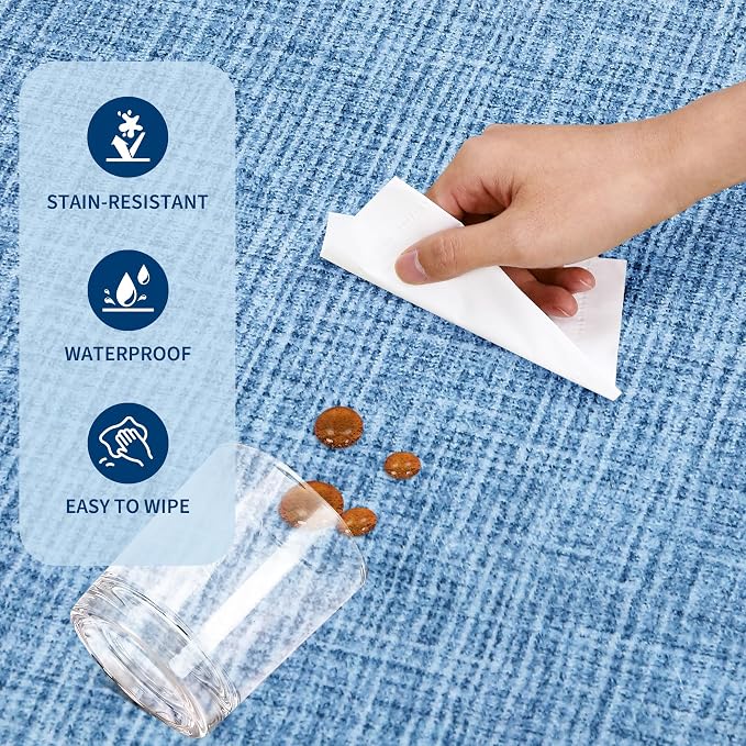 GarveeHome Scalloped Blue 4ft Round Rug Washable Non-Slip Soft Ultra-Thin Small - Image 7