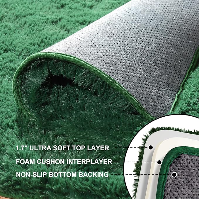 Dark Green Rugs for Bedroom, 4x6 Fluffy Area Rugs for Living Room, Small Fuzzy - Image 3