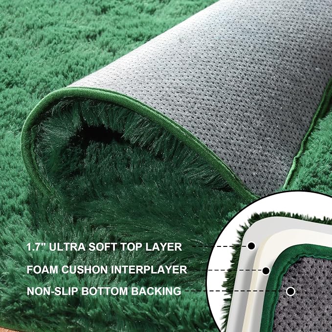 8x10 Area Rugs for Living Room, Large Fluffy Dark Green Rugs for Bedroom - Image 3