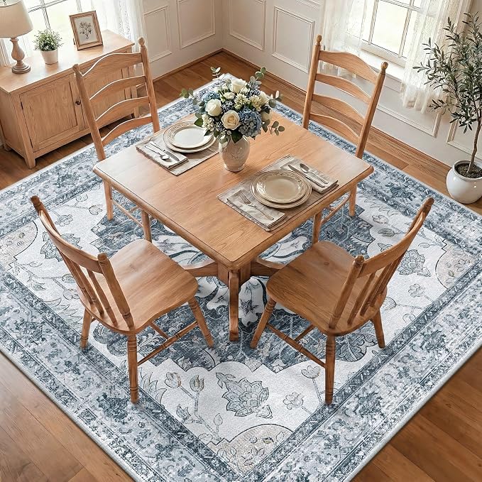 RELEANY Area Rugs Square 8ft Washable Non-Slip, Floral Vintage Distress - Image 2
