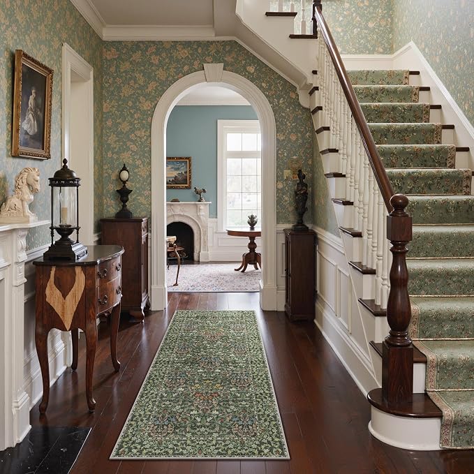 GENIMO Washable Floral Runner Rug 2x8, Non-Slip Long Hallway Carpet - Image 3