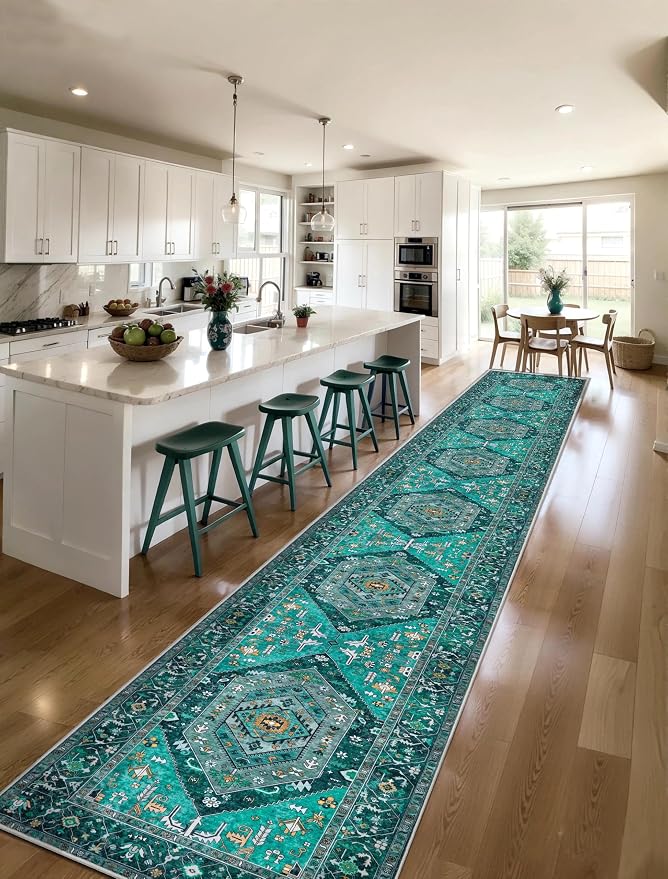 SERISSA Runner Rug for Hallways, Extra Long Boho Rug Ultra Soft Vintage Teal by SERISSAHomeDecorCollection