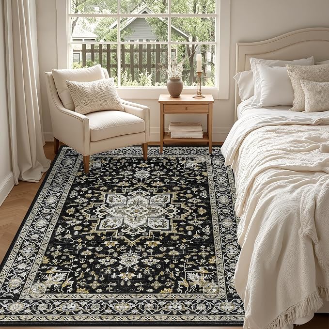 4x6 Area Rugs for Living Room: Washable Rug Soft Vintage Boho Medallion Carpet - Image 3