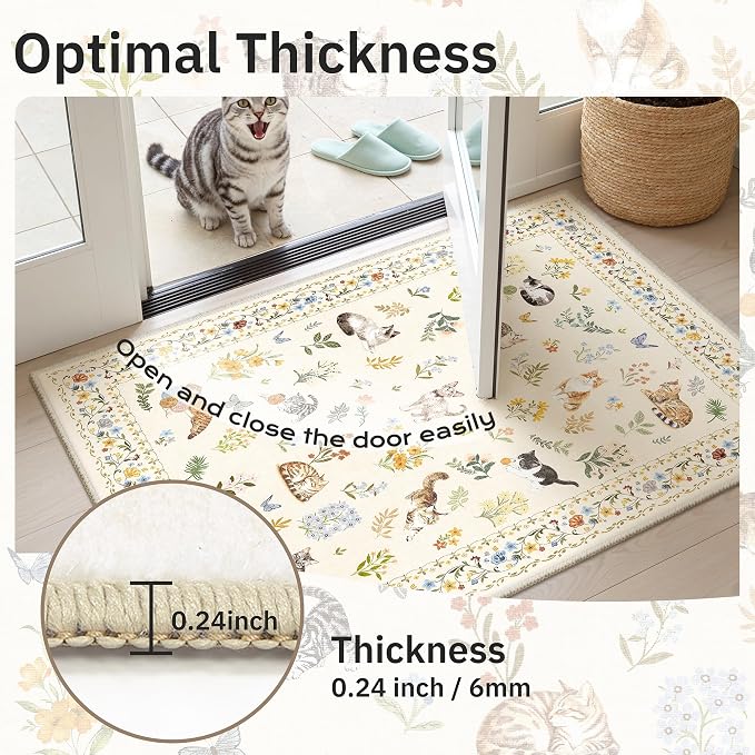 Soalmost Cat 3x5 Area Rugs for Entryway, Machine Washable Animal Floral Accent - Image 6