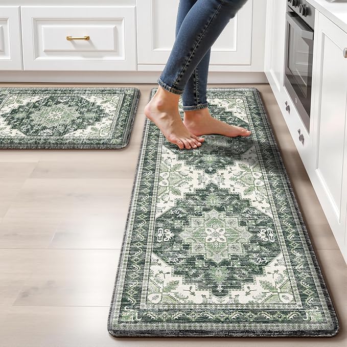 Boho Kitchen Mats for Floor 2 Piece Set Anti Fatigue Cushioned PVC Kitchen Rugs by tubeamin