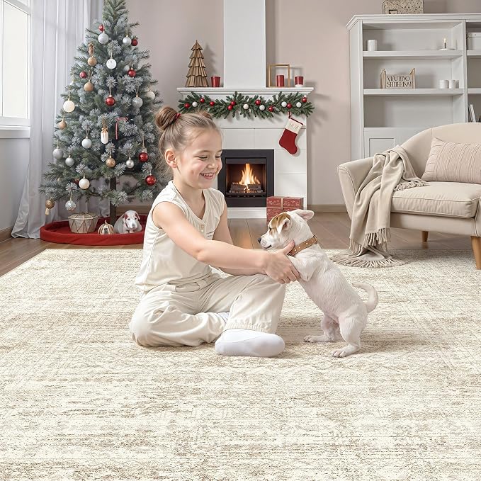 UERMEI Square Area Rugs : Washable 8x8 Neutral Modern Abstract Carpet - Image 4
