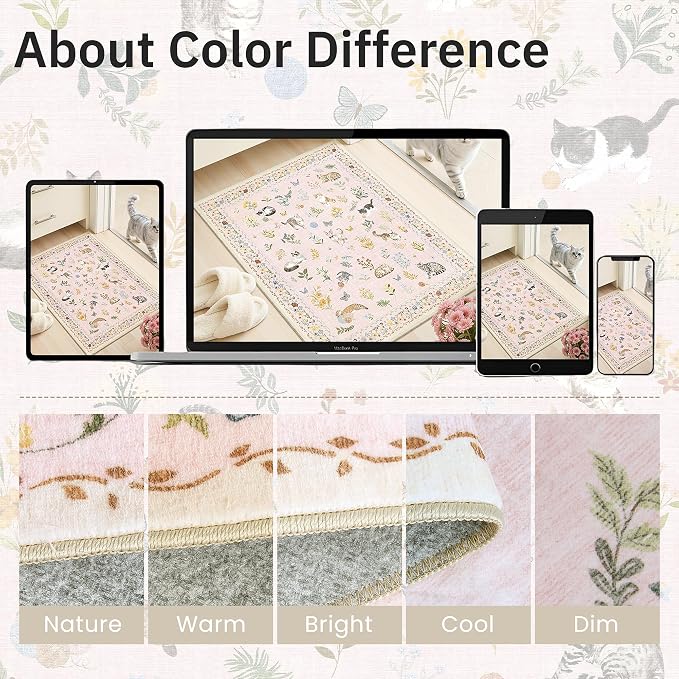 Soalmost Cat 3x5 Area Rugs for Entryway, Machine Washable Animal Floral Accent - Image 9