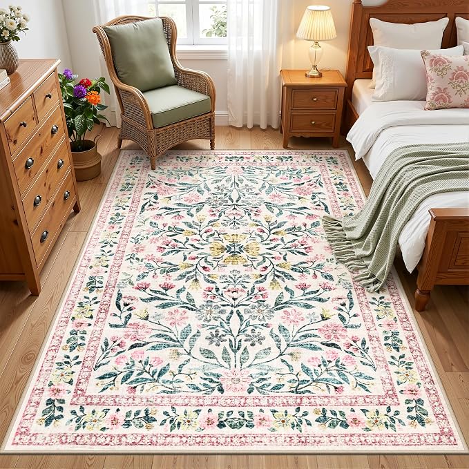 Area Rug Living Room Rugs: Floral 3x5 Washable Rug Vintage Soft Boho Non-Slip - Image 2