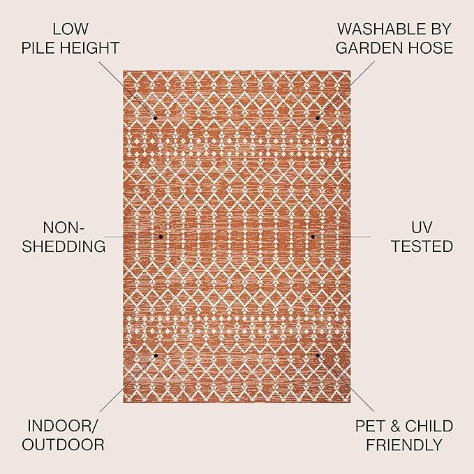 JONATHAN Y Moroccan Geometric Indoor Outdoor Area Rug 4X6 Orange/Cream - Image 2