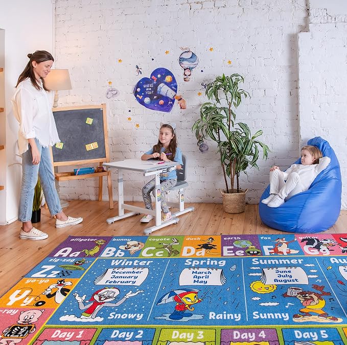 Looney Tunes Educational 5x7' Kids Rug – ABC Alphabet, Months & Days Learning - Image 10