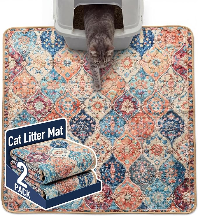 Hompet Cat Litter Mat 2 Pack, 36x36 Large Machine Washable Trapping Mats by Hompet