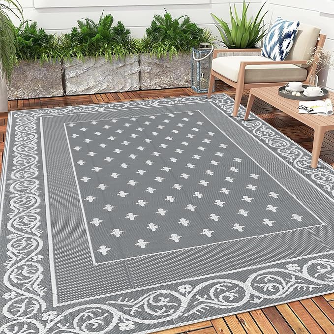 Pauwer Waterproof Outdoor Rug 9x12, Reversible Plastic Straw Patio Camping Rug - Image 3