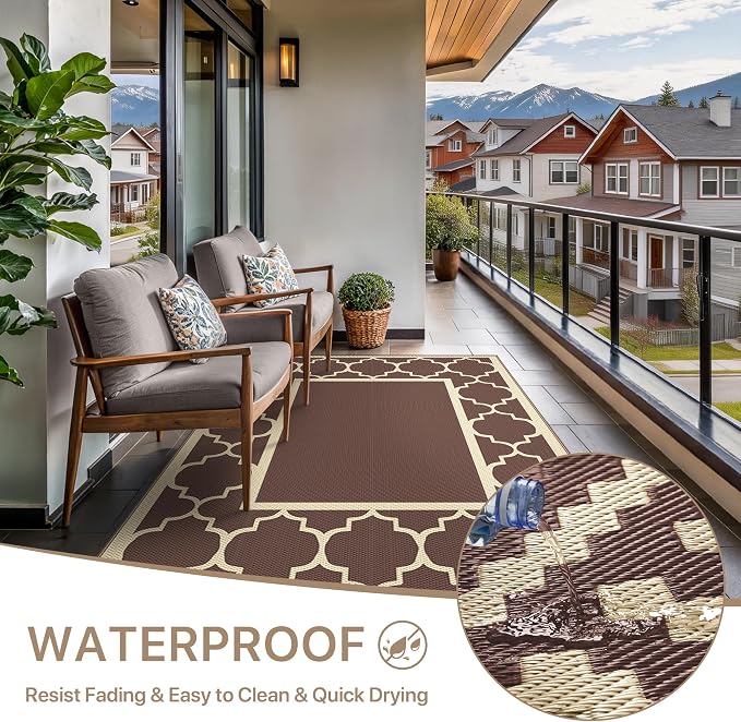 GENIMO Outdoor Rug 8' x 10' Patio Waterproof, Foldable Reversible Plastic Straw - Image 5