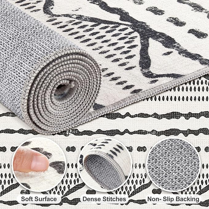 Nakagishi Black Rug for Living Room: 7x9 Washable Boho Large Neutral Soft - Image 4