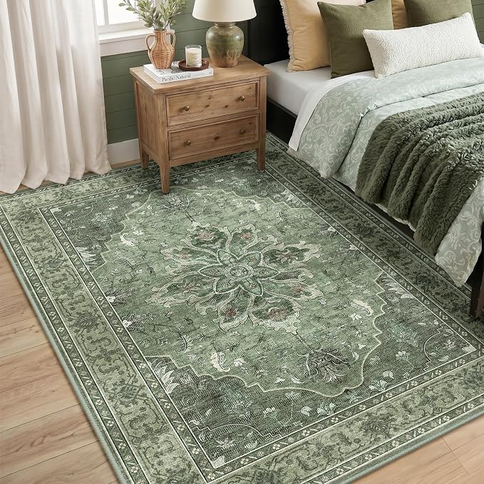 RELEANY Area Rugs 5'x7' Washable Non-Slip, Floral Vintage Distress Medallion - Image 3