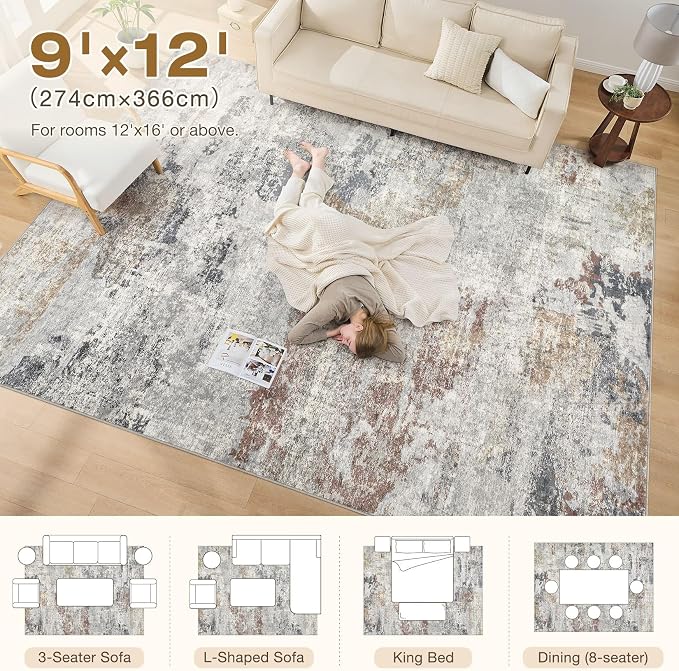 DMOYEST 9x12 Area Rug for Living Room, Washable & Non Slip Large Indoor Carpet - Image 7