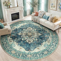 RELEANY Area Rugs Round 8ft Washable Non-Slip, Floral Vintage Distress by RELEANY