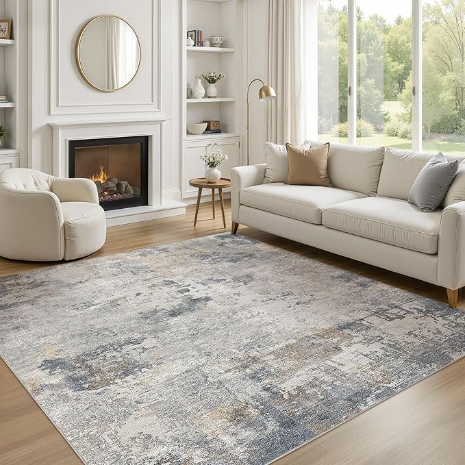 UERMEI Square Area Rugs : Washable 6x6 Neutral Modern Abstract Carpet by UERMEI