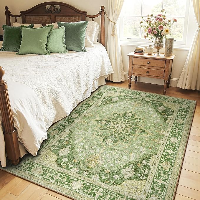RELEANY Area Rugs 5'x7' Washable Non-Slip, Floral Vintage Distress Medallion - Image 2