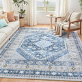 5x7 Blue Area Rugs, Washable Living Room Rug, Vintage Boho Carpet, Non Slip & by Carpelux