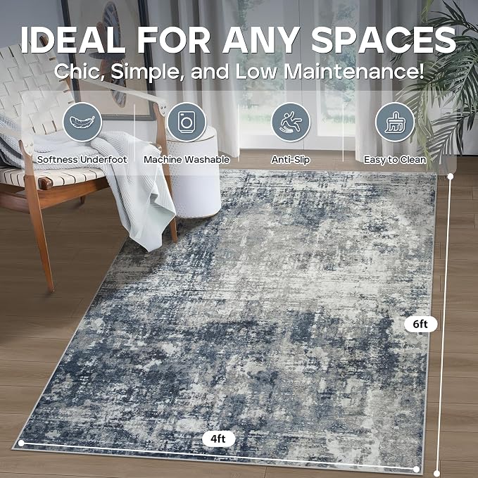 4x6 Area Rugs for Living Room Rug Washable: Modern Large Rug for Dining Room - Image 2