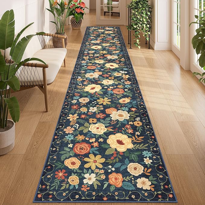 DUKINO 2x12 Washable Runner Rug, Ultra Soft Floral Runner Rug by DUKINO