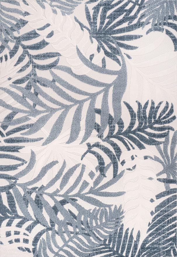 JONATHAN Y Tropics Palm Leaves Indoor Outdoor Area Rug 3x5 Cream/Dark Blue - Image 7