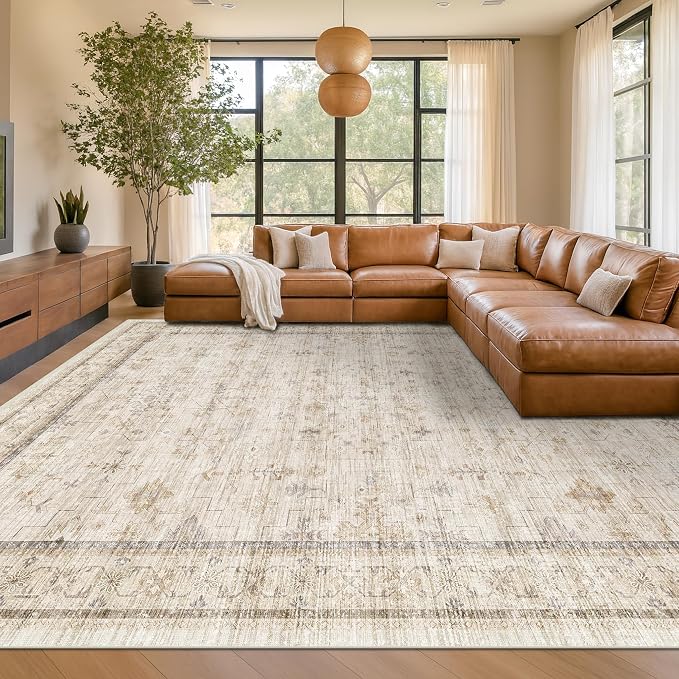 Hazo Haus Washable Ivory Beige Living Room Rug, 8x12 Non Slip Area Rugs - Image 6