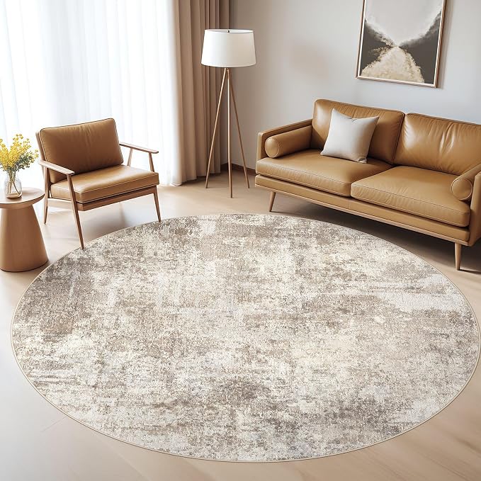 5ft Round Rug Living Room Rugs: 5x5 Washable Circle Abstract Modern Soft Stain by LOONGRUG