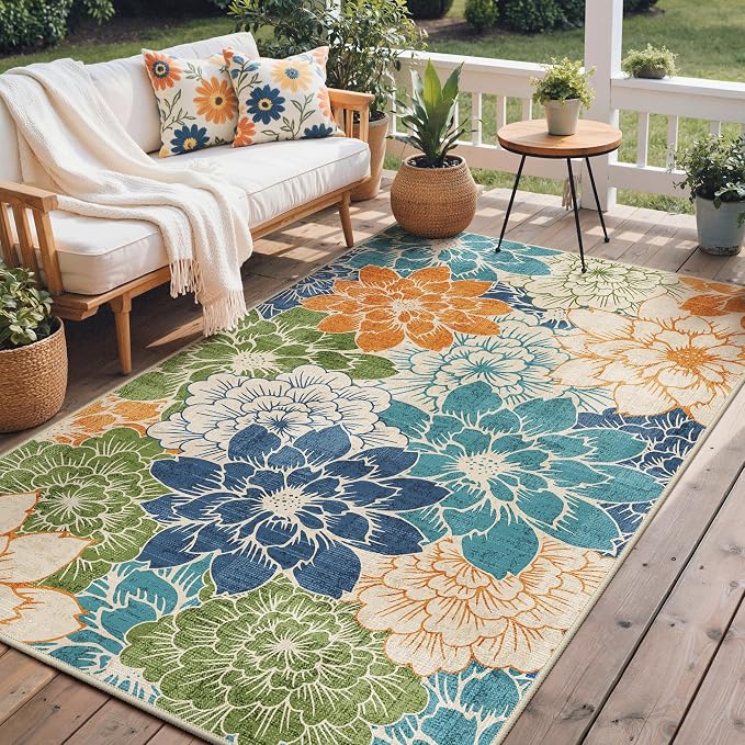 GENIMO Indoor Outdoor Area Rug 5'x8', Machine Washable Rugs by GENIMO
