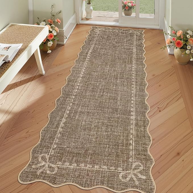 GarveeHome Scalloped Bow Rug for Living Room, Solid Brown Rug for Dorm - Image 8