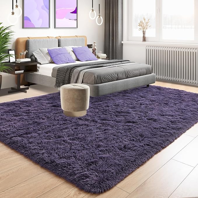 Tepook 4x6 Area Rugs for Living Room, Soft Fluffy Shag Gray Purple Rug for - Image 3