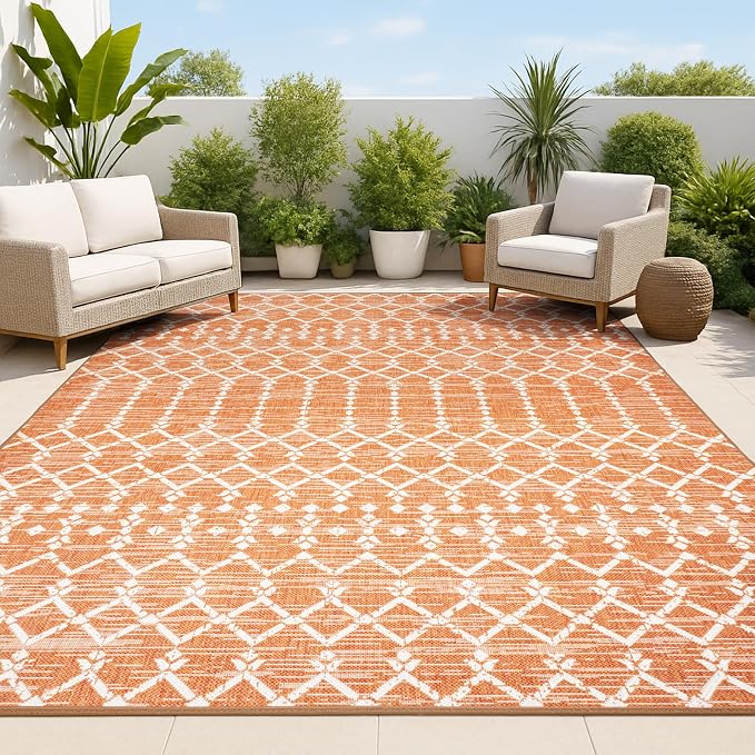 JONATHAN Y Moroccan Geometric Indoor Outdoor Area Rug 4X6 Orange/Cream by JONATHANY