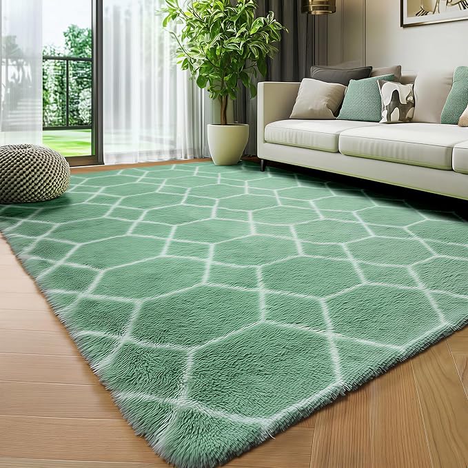 ONASAR Area Rugs for Bedroom Living Room, 4x6 Fluffy Sage Green and White Throw - Image 5