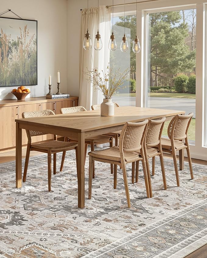 5x8 Vintage Area Rug: Washable Neutral Soft Non Slip Thin Large Floor Carpet - Image 7