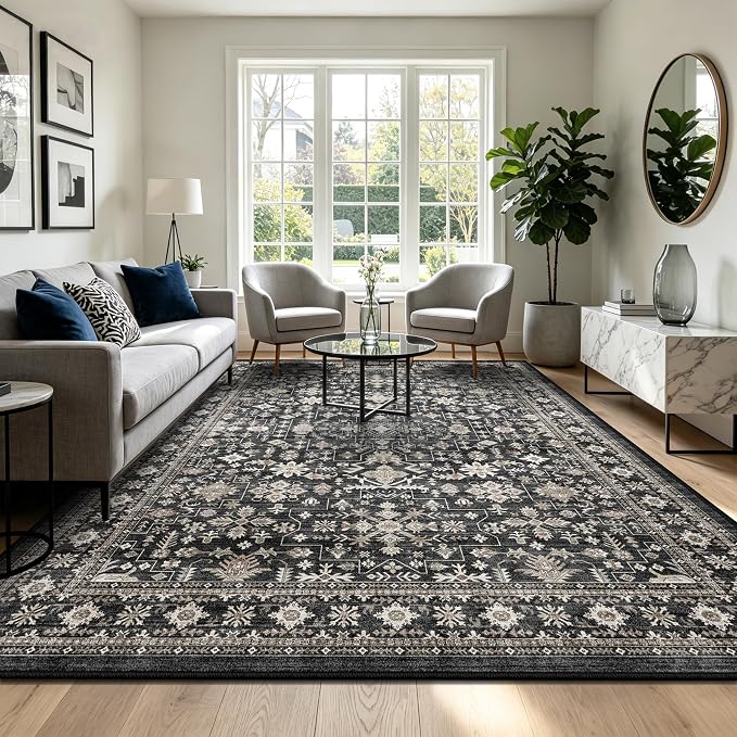 Dark Grey Rug for Living Room 9x12 by WelcometoBabovid