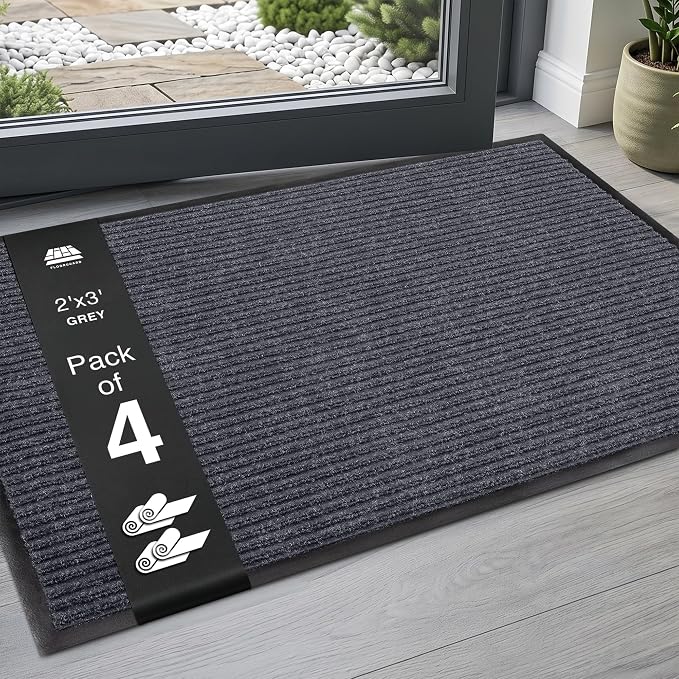 4 Pack 2' x 3' Heavy Duty Entry Mat, Low Profile Door Rug by Unknown