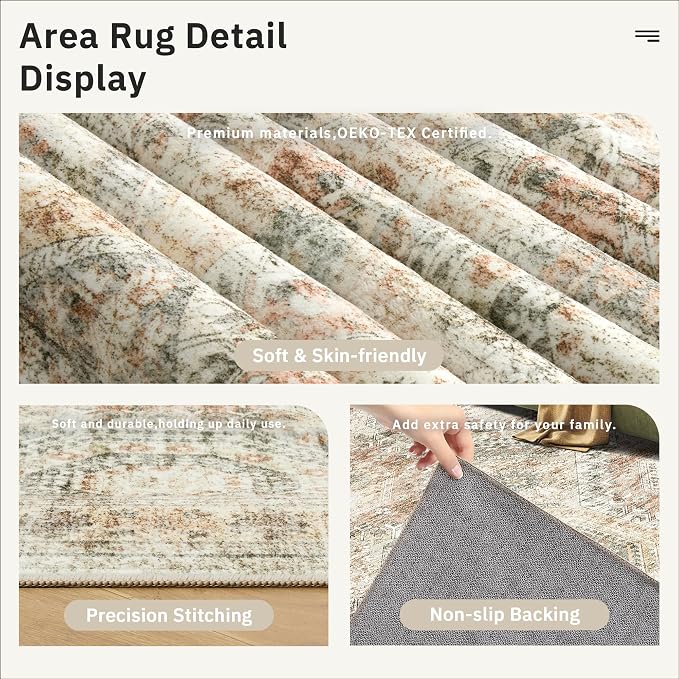 Soalmost 10x14 Area Rugs for Living Room, Non Slip Machine Washable Vintage Rugs - Image 6