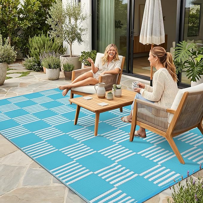 Garvee Waterproof Outdoor Rug 6x9, Checkered Foldable Plastic Straw Patio by Garvee