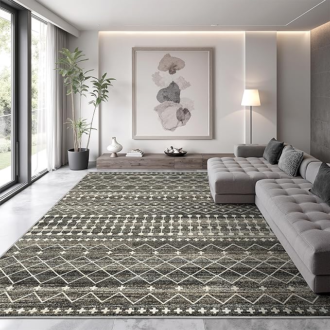 Miukiki 9x12 Area Rug for Living Room Moroccan Washable Rugs Non Slip Indoor - Image 5