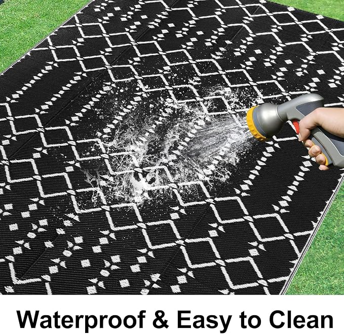 Smiry Outdoor Rug 6x9 ft, Waterproof Reversible Plastic Straw Rugs, Boho - Image 2