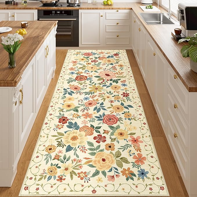 DUKINO 3x8 Washable Runner Rug, Non Slip Soft Floral Hallway Runner Rug by DUKINO