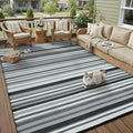 Outdoor Plastic Straw Rug Waterproof Patio 6x9 Black White Stripe Mat by WondRg
