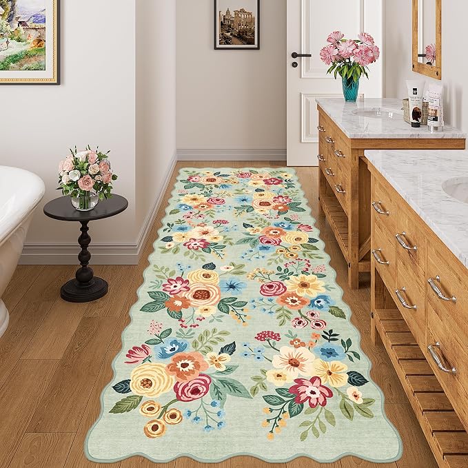 DUKINO 3x8 Washable Runner Rug, Soft Indoor Floral Non Slip Long Runner Rug - Image 3