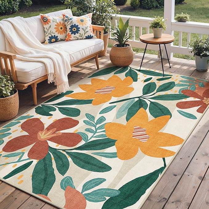 GENIMO Indoor Outdoor Area Rug 5'x8', Machine Washable Rugs by GENIMO