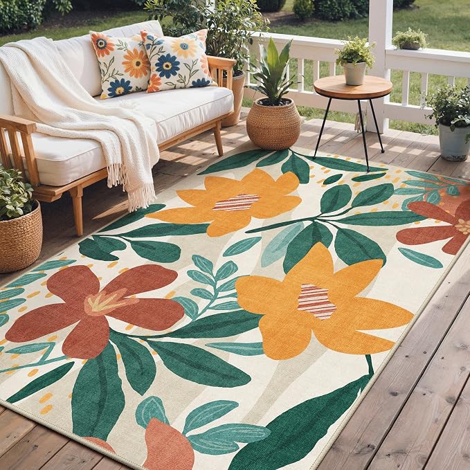 GENIMO Indoor Outdoor Area Rug 8'x10', Machine Washable Rugs by GENIMO