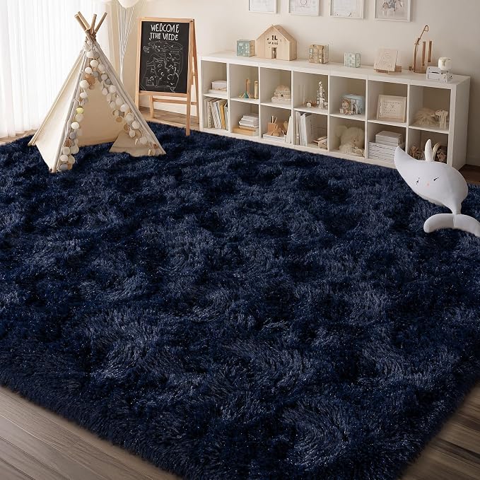 Navy Blue Rug for Living Room, 9x12 Large Fluffy Rugs for Bedroom, Soft Carpet - Image 6