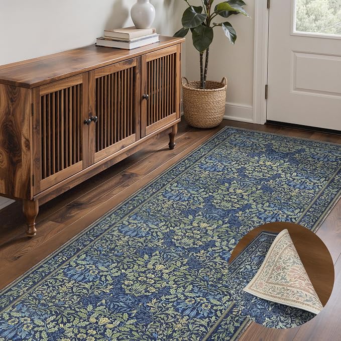 GENIMO Floral Washable Runner Rug 2’6” x 8’, Non-Slip Long Hallway Carpet by GENIMO