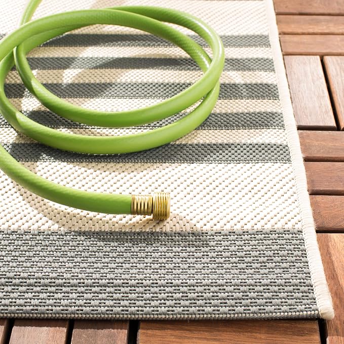 SAFAVIEH Courtyard Collection 2'3' x 22' Grey/Bone CY6062 Stripe Indoor/ - Image 5
